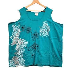 Ulla Popken Tank Top 24/26 Turquoise Floral